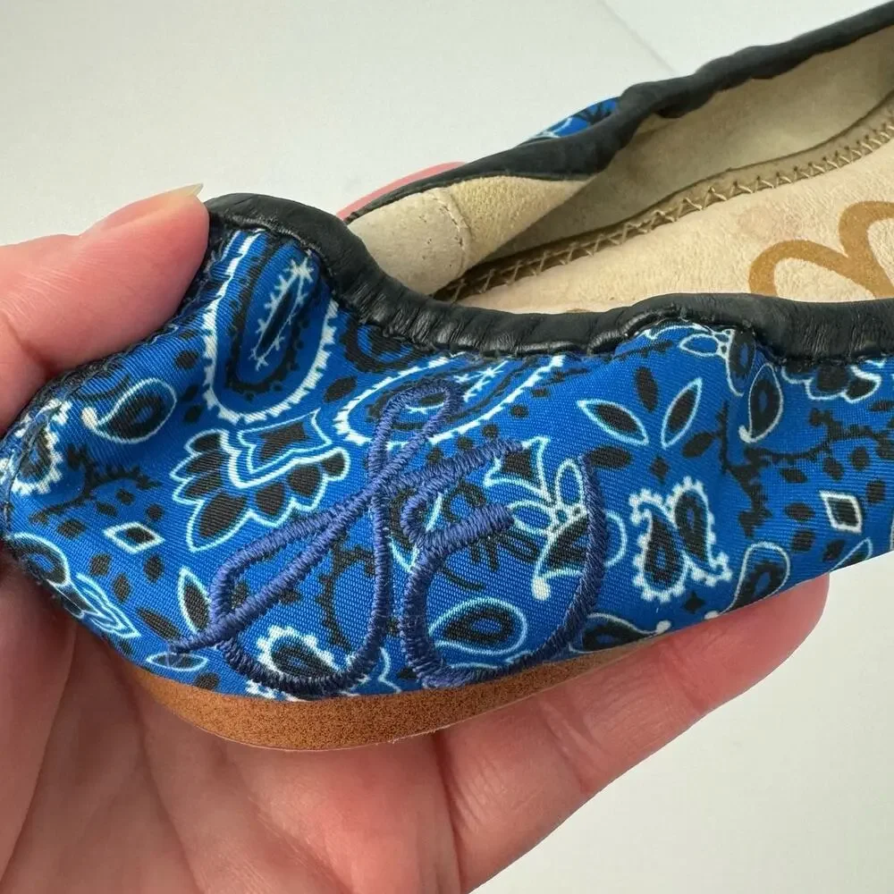 Sam Edelman Felicia Blue Paisley Fabric Leather Bow Ballet‎ Flats Sz 7.5